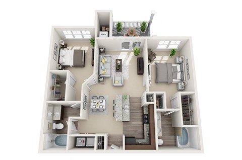 2 bedroom 2 bathroom Floor plan C at Abberly CenterPointe Apartment Homes, Midlothian, VA